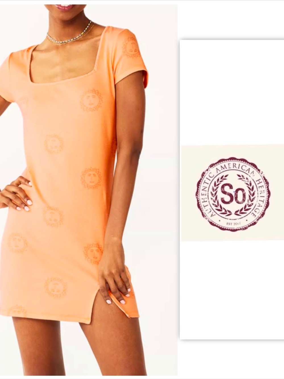 So Authentic Peach Short-Sleeve Square-Neck Swim Coverup Dress
